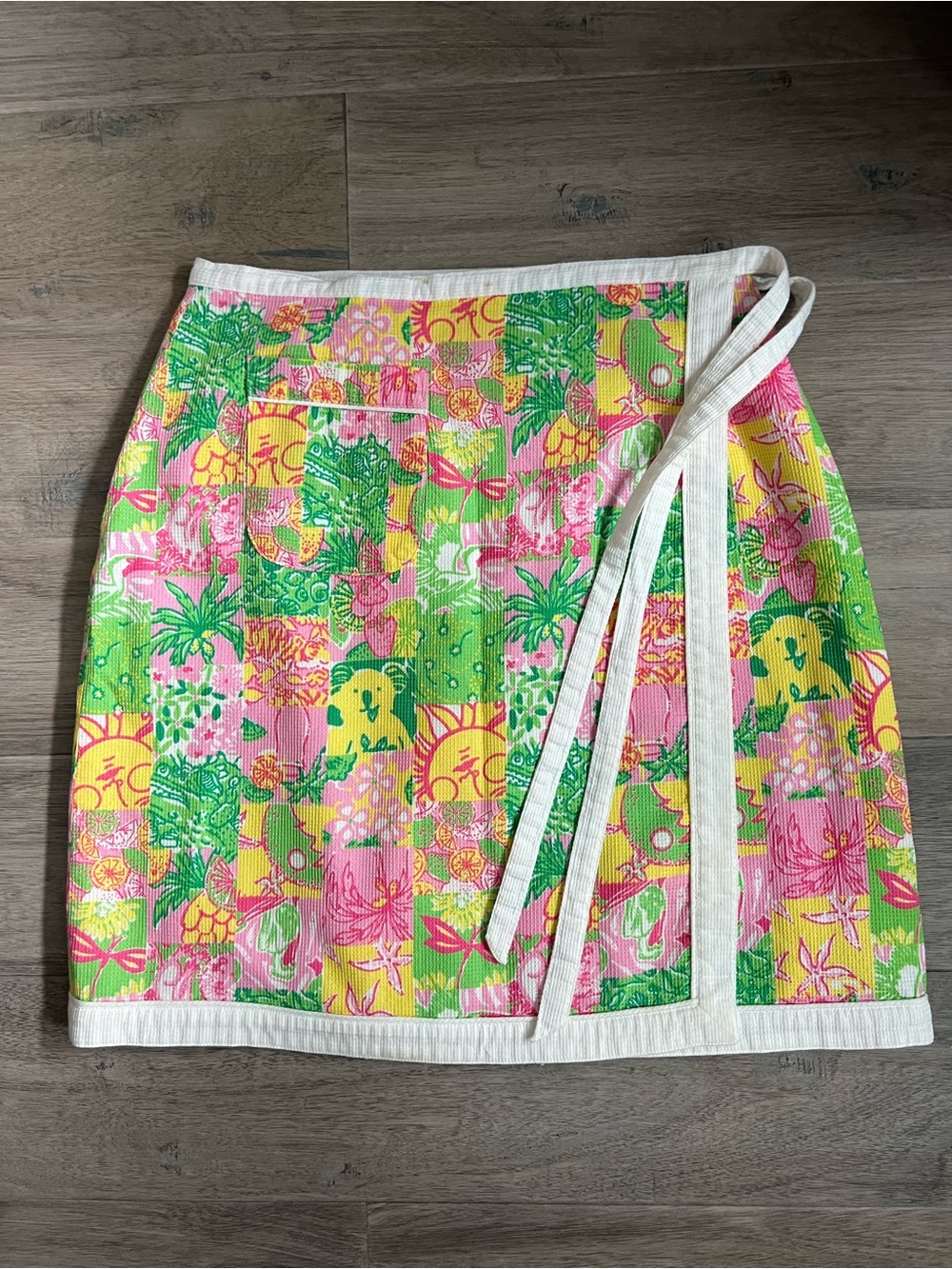 Vintage 70s Lilly Pulitzer Tropical Patchwork Wrap Mini Skirt VTG 8